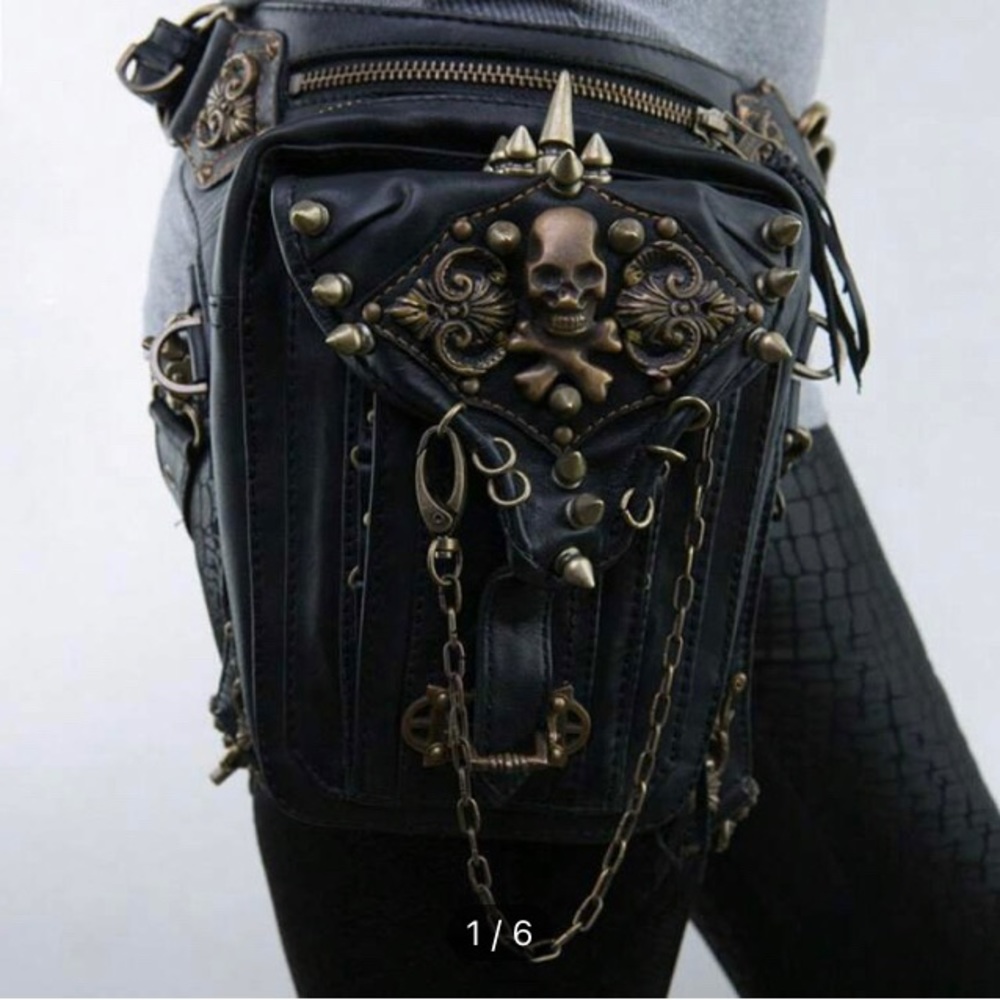 Gothic Black Crossbody Bag with Skull Accents